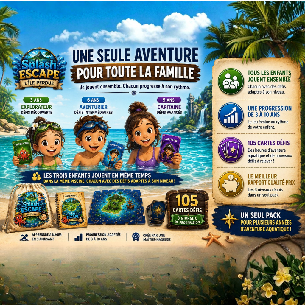 💦🏝 PACK FAMILLE - niveau 1 à 3 inclus 🟢🔵🟣 de 3 à 9 ans